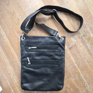 Margot Women's Black Pebbled Leather Triple Zipper Crossbody Purse Bag